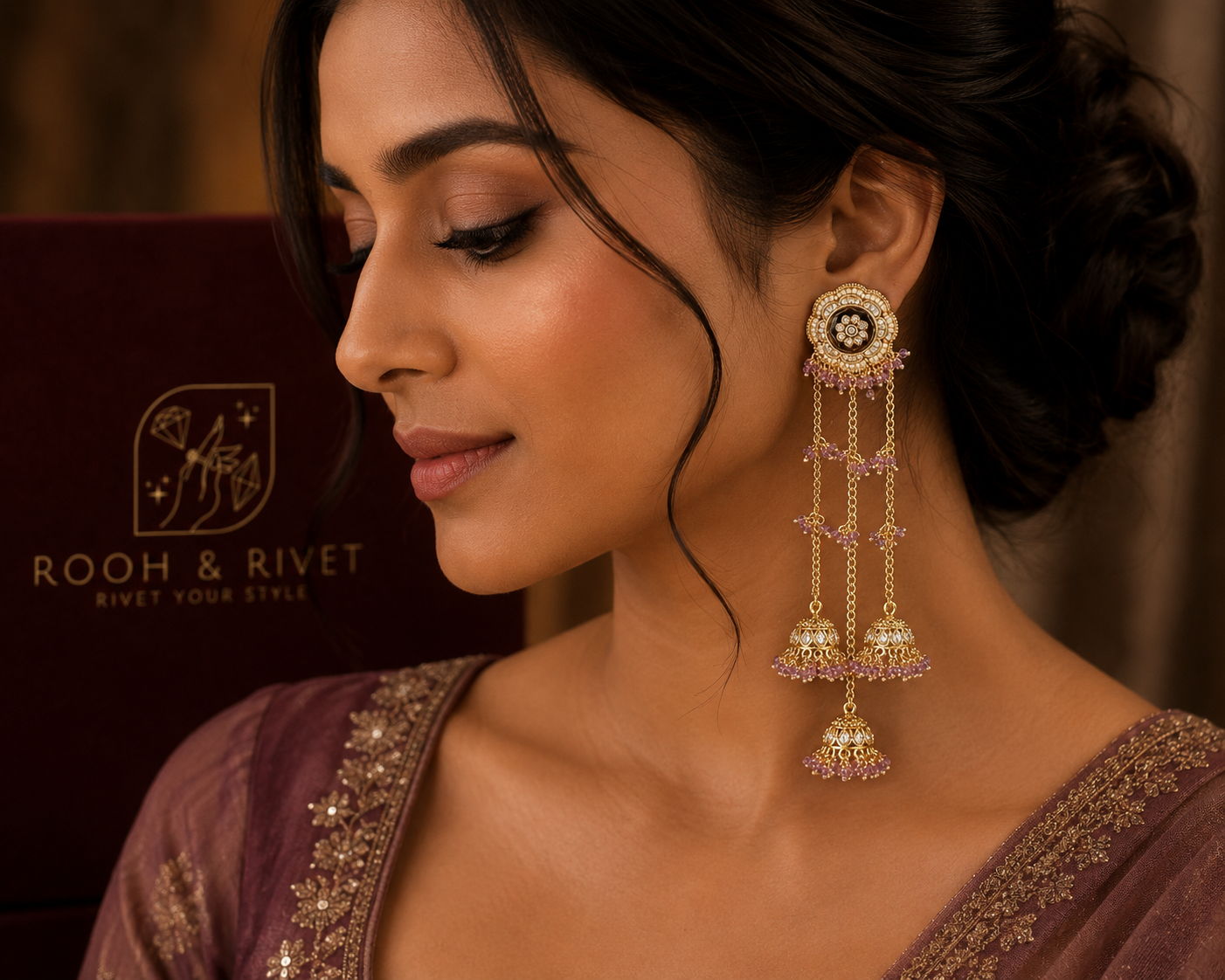 Amethyst Tassel Jhumka Earrings thumbnail 2