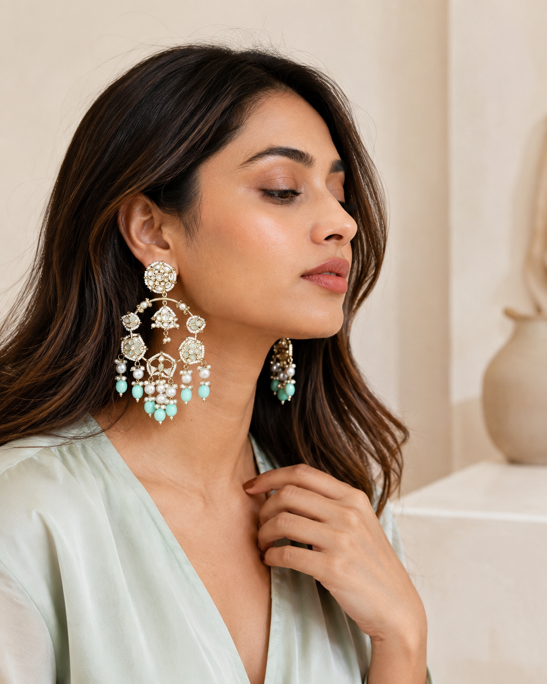 Ziya Mint Chandbali Earrings thumbnail 2