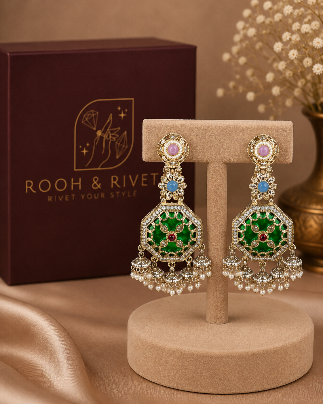 Gulnaar Navratna Jhumka Earrings — image 1