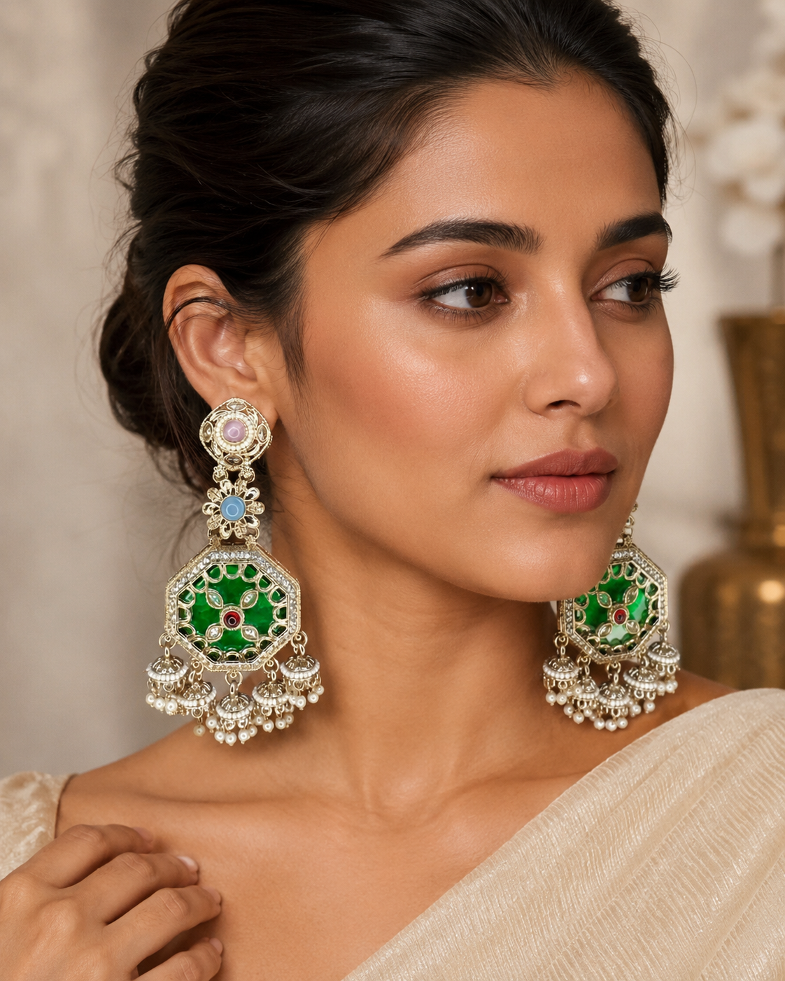 Gulnaar Navratna Jhumka Earrings thumbnail 2